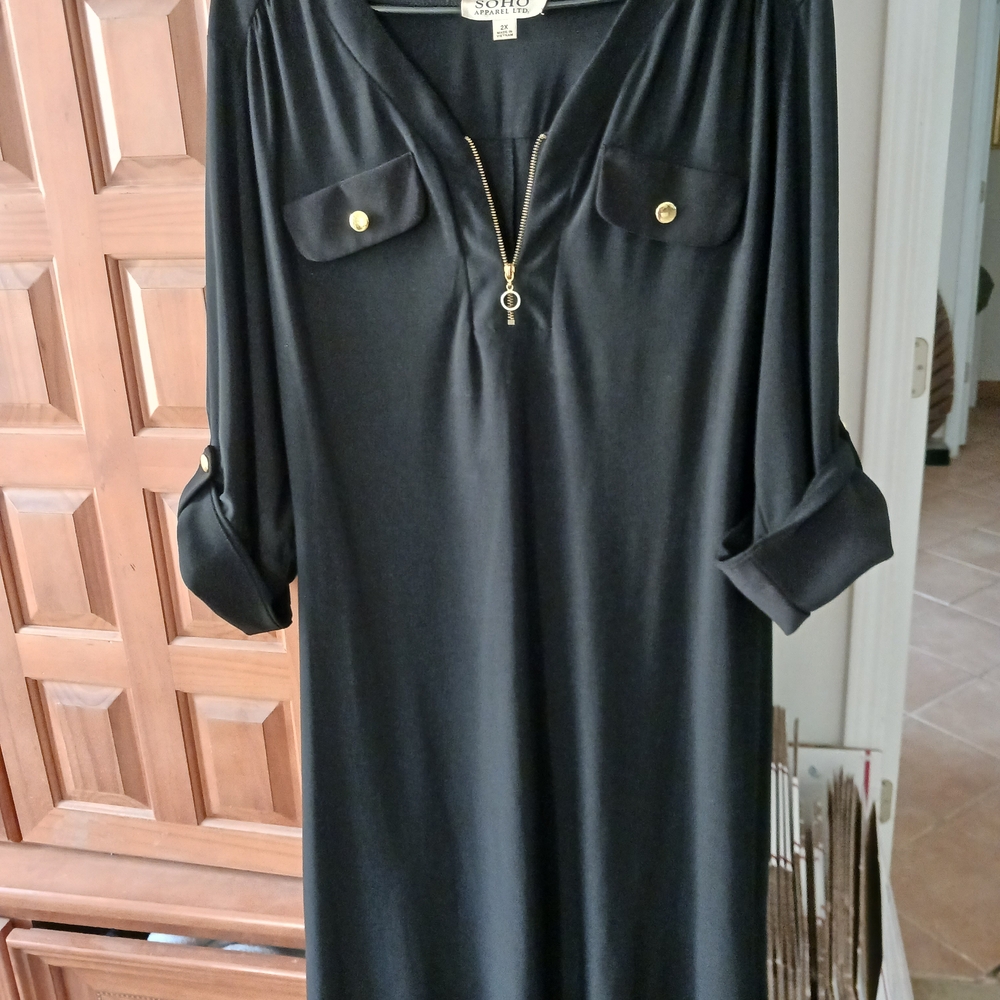 Soho Apparel Black Midi Dress with Gold Accents